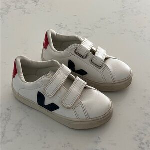 Veja Kids White Sneakers with Navy and Red Accents